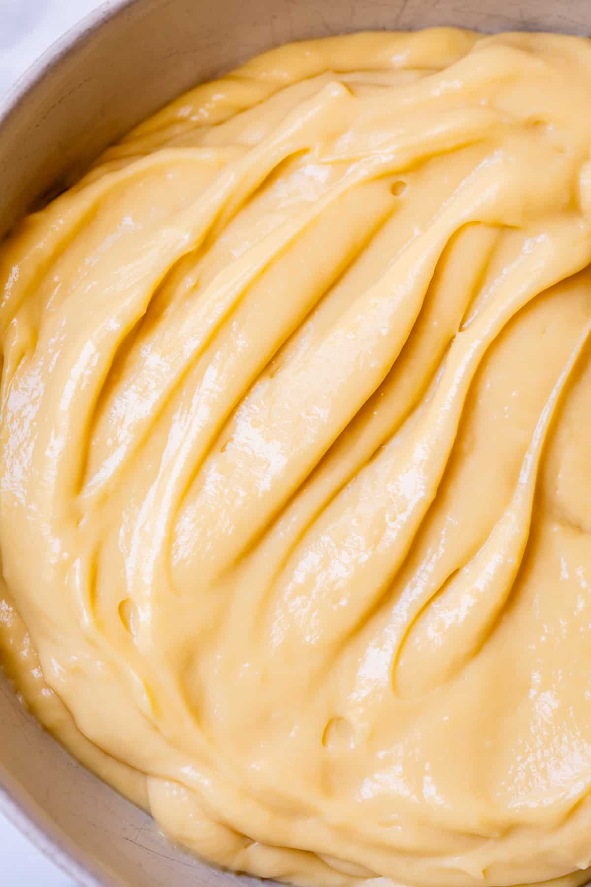 close up of pastry cream mixed with whipped cream called Crème Légère, for filling donuts.