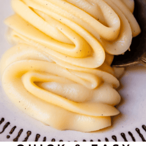 pastry cream piped onto a plate with a spoon.