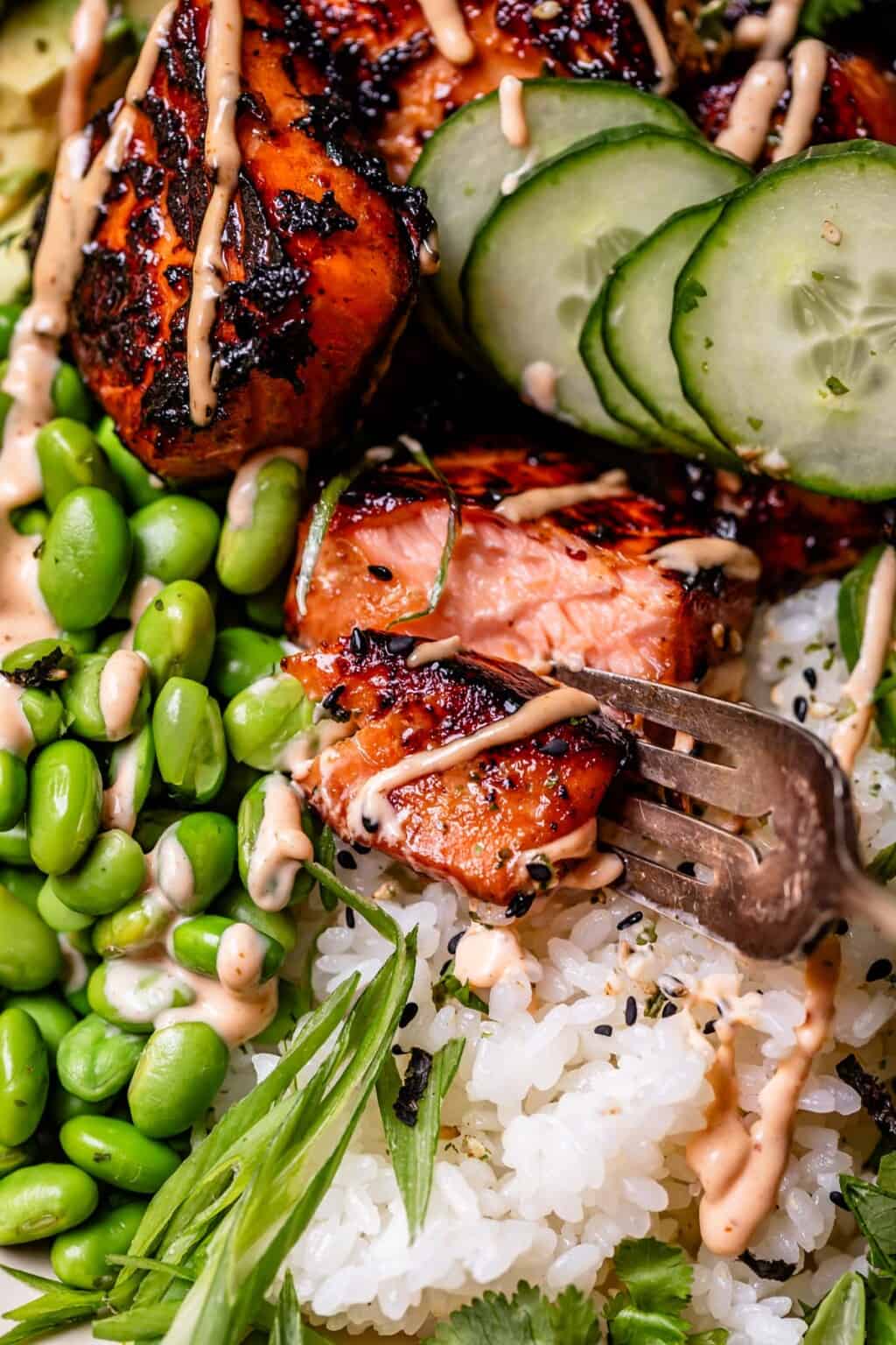 Honey Siracha Salmon Bowls The Food Charlatan