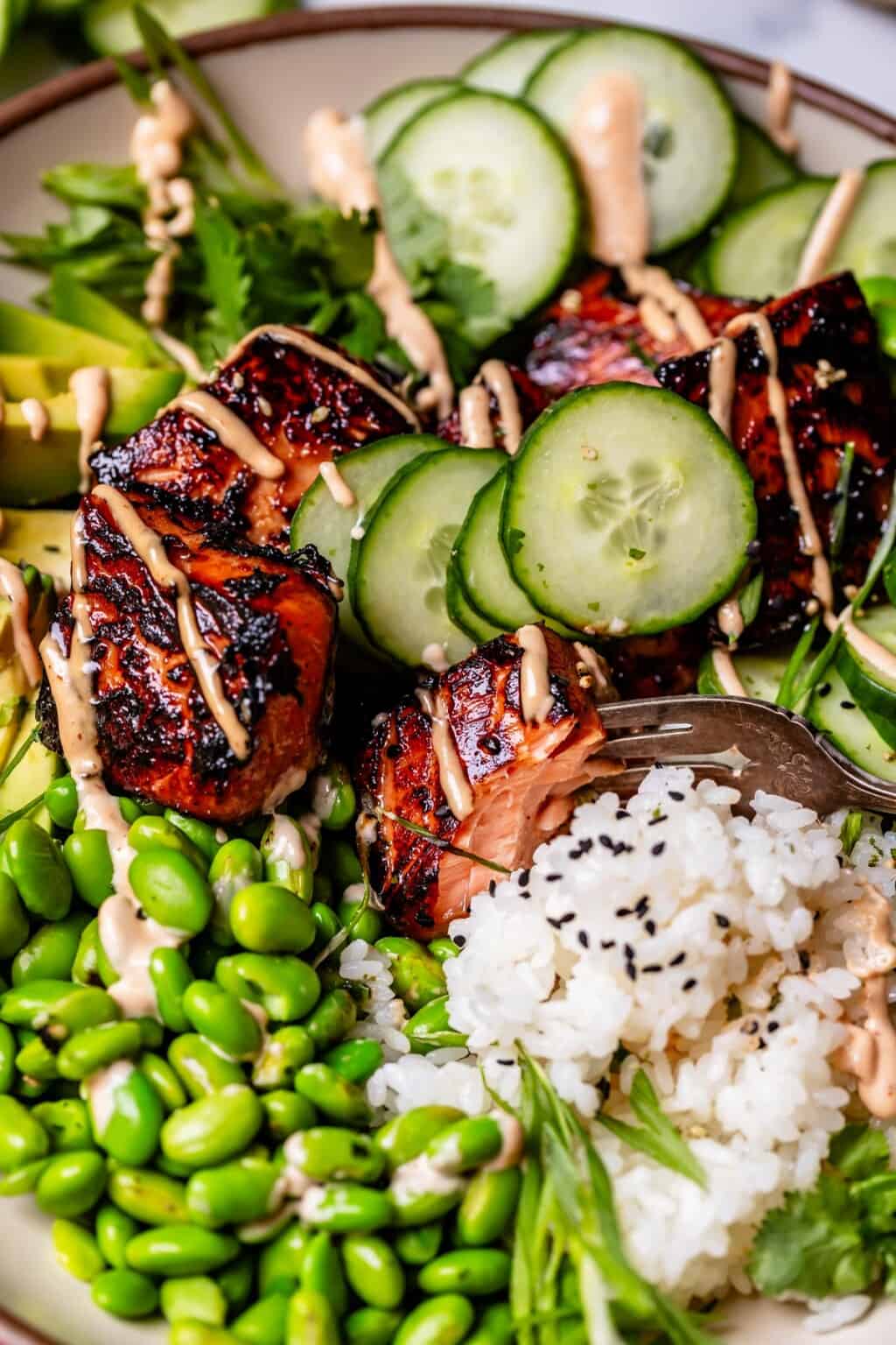 Honey Siracha Salmon Bowls The Food Charlatan