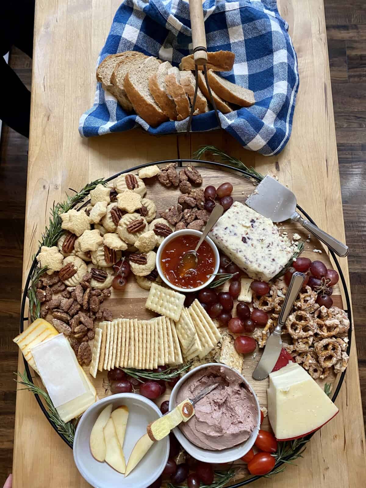 overhead shot of charcuterie with pate.