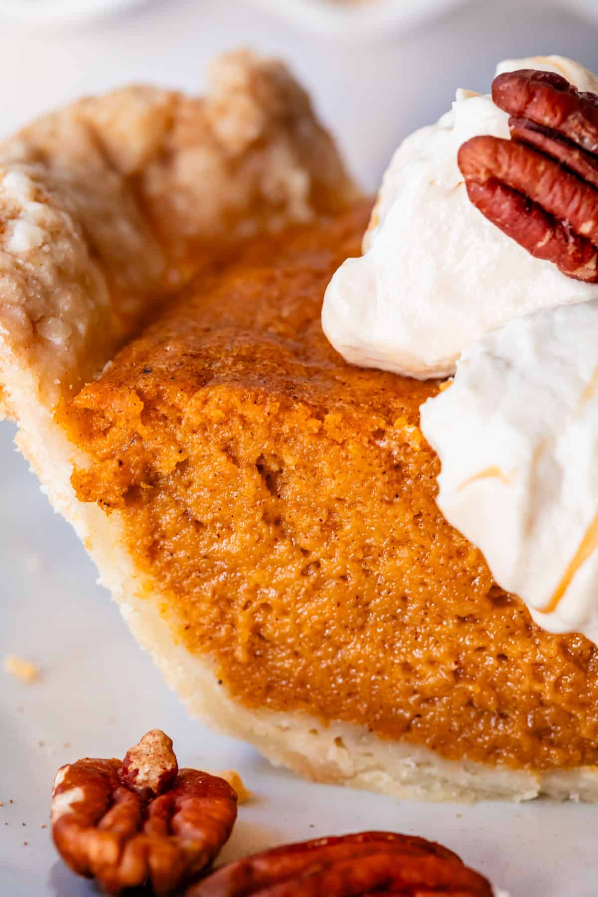 side shot showing the light and creamy texture of the sweet potato pie.