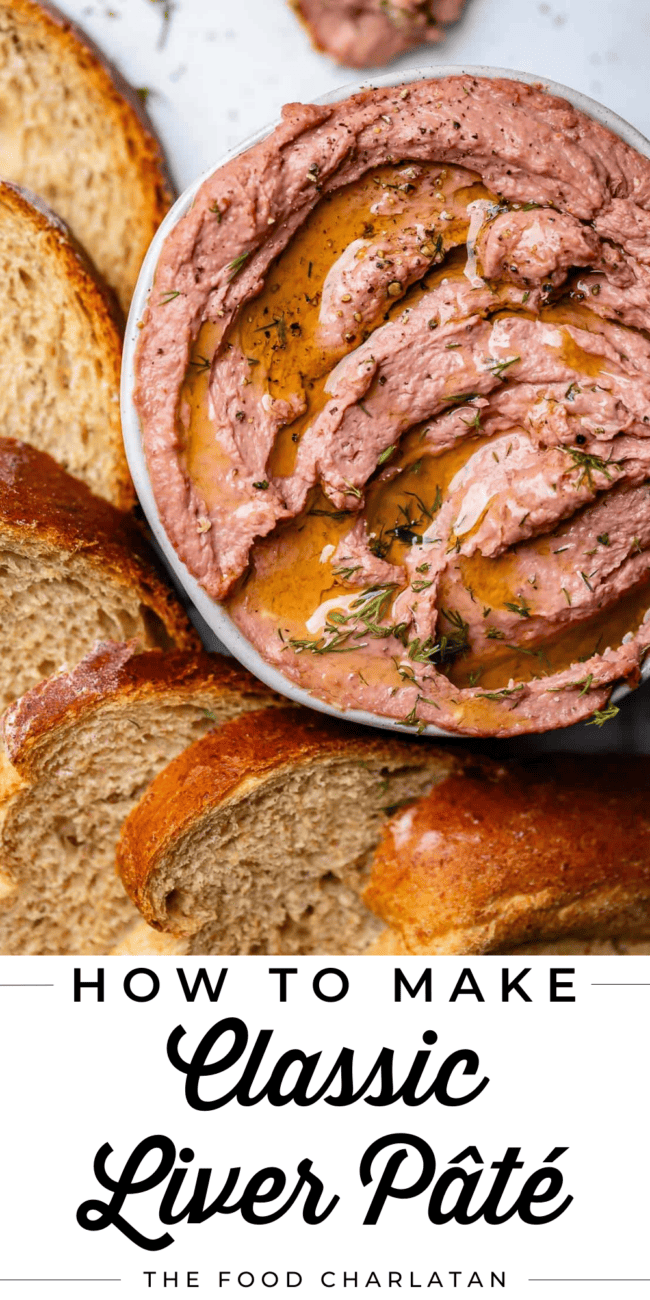 Live pate in a bowl with oil and rye bread on the side.