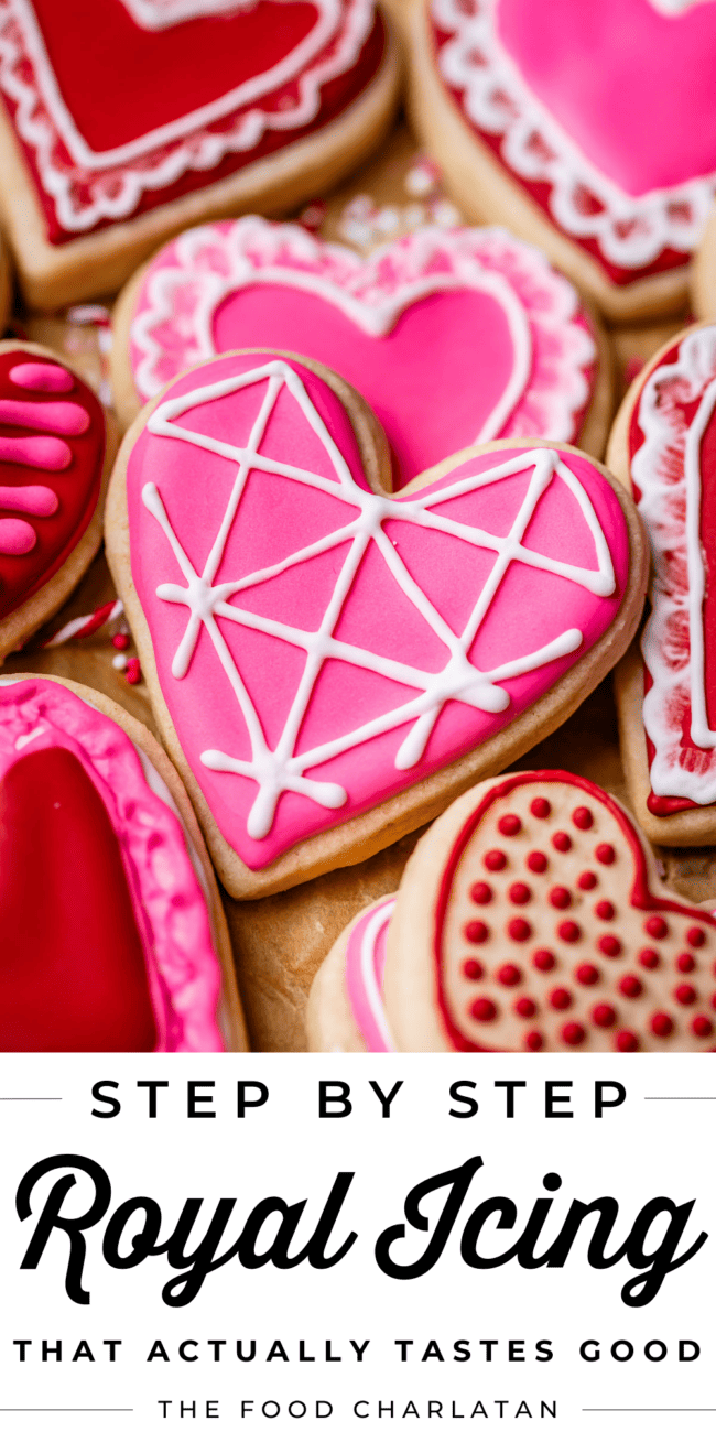 pin image of heart with decorative frosting.