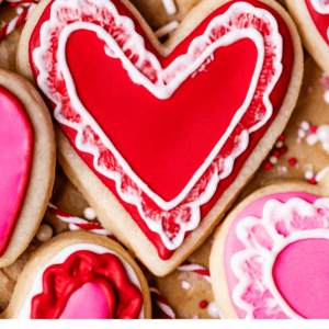 Pin image with Valentine's day sugar cookie.