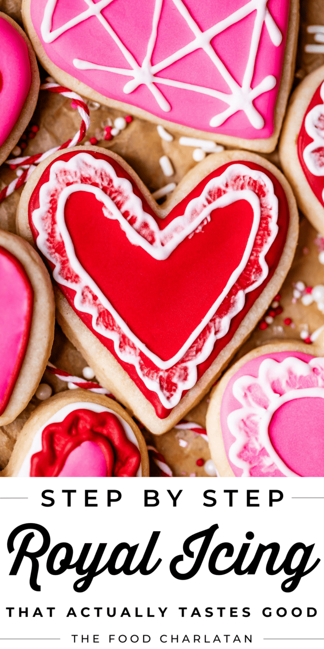 Pin image with Valentine's day sugar cookie.