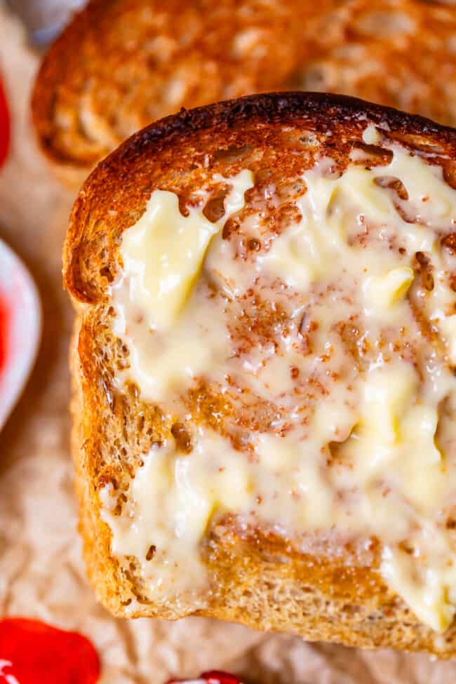 butter melting on a slice of toast.