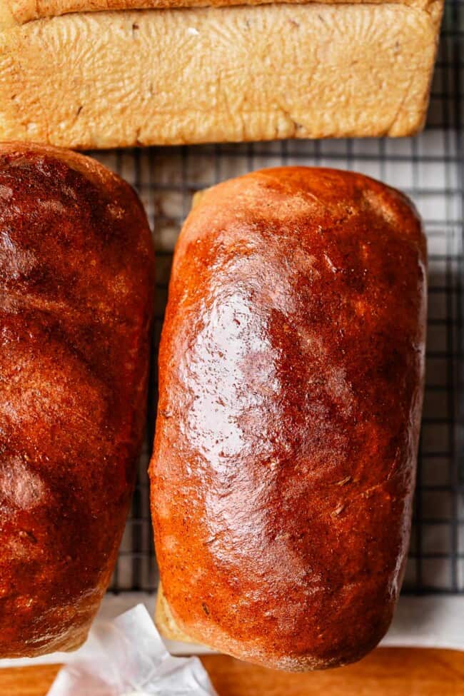 overhead shot of rye bread loaf.
