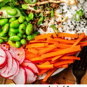 pinterest image of Korean Beef bowl with text "easy weeknight Korean Beef".