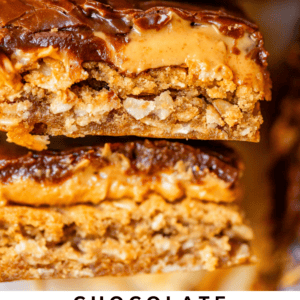 pinterest image of lunch lady bars with text "chocolate peanut butter lunch lady bars".