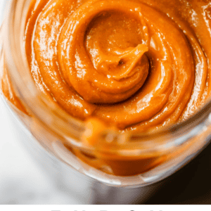 swirl of slated caramel in mason jar from above pin.