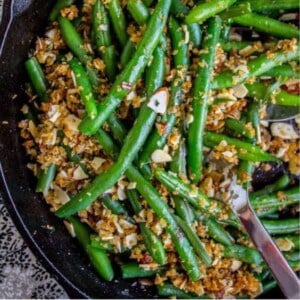 Make Ahead Green Beans with Garlic Bread Crumbs and Almonds
