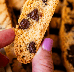 pin image of biscotti with text "perfectly crisp homemade biscotti".