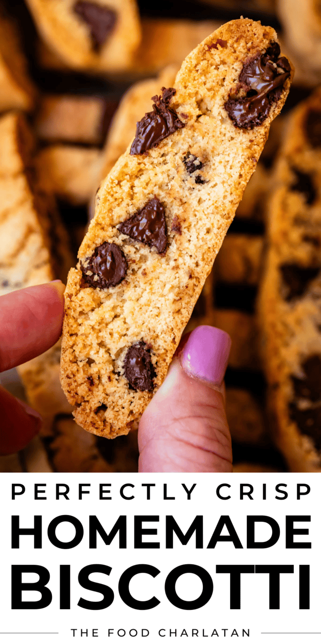 pin image of biscotti with text "perfectly crisp homemade biscotti".