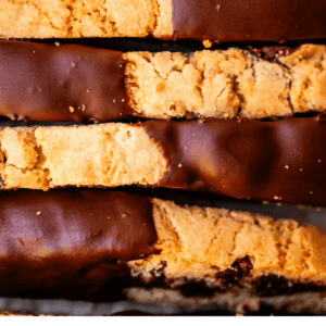 pin image of dipped biscotti with text "perfectly crisp homemade biscotti".