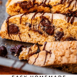 pin image of biscotti and text "easy homemade biscotti Italian almond cookies".