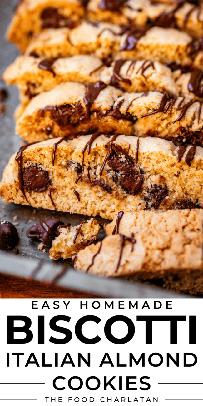 pin image of biscotti and text "easy homemade biscotti Italian almond cookies".