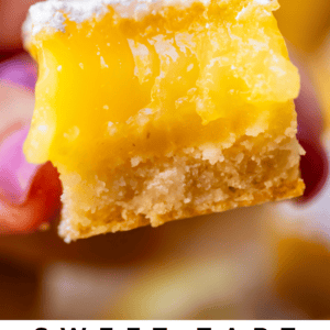 pinterest image of lemon bars with text "sweet tart lemon bars".