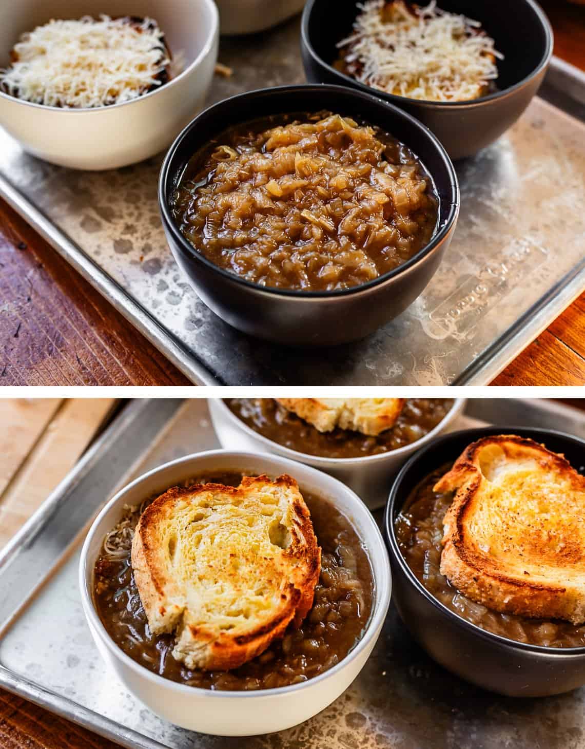 top: onions in bowl, bottom: another piece of toast on top.