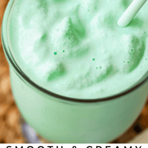 pinterest image of mint shake with text "smooth & creamy shamrock shakes mcdonalds copycat".
