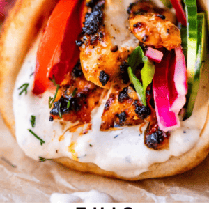 pinterest image of chicken shawarma with text "this chicken shawarma is legit".