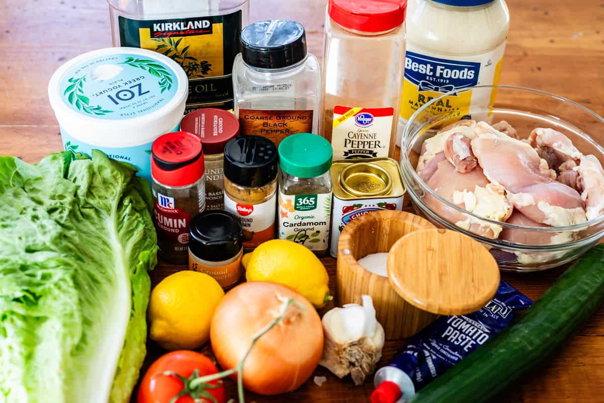 items necessary to make chicken shawarma like spices, mayo, oil, etc.