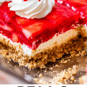 pinterest image of jello salad with text "jello pretzel salad like grandma used to make".