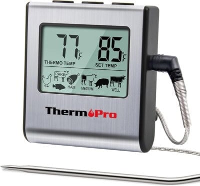 Digital meat thermometer with a probe.