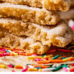 pinterest image of stacked cookies with text "30 minute sugar cookies no rolling no cutting".