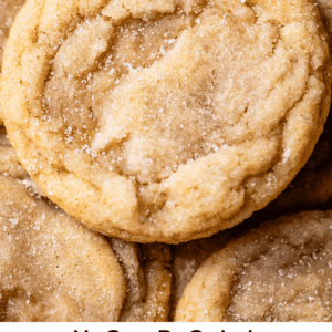 pinterest image of sugar cookie with text "no roll sugar cookies done in 30 minutes".