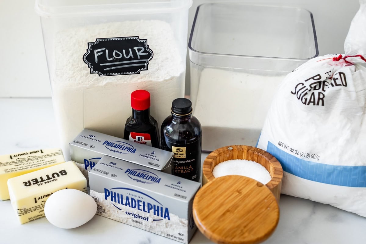 ingredients for the cookie dough used to make the crust of fruit pizza.