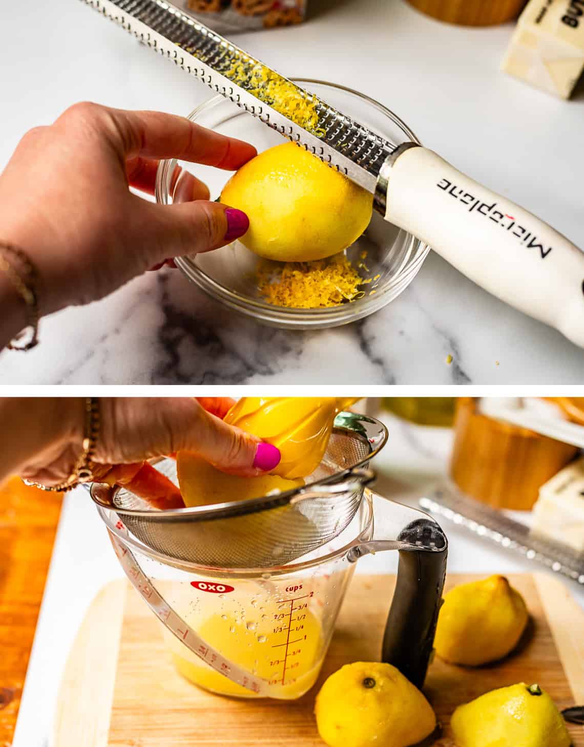 zesting and juicing lemons.