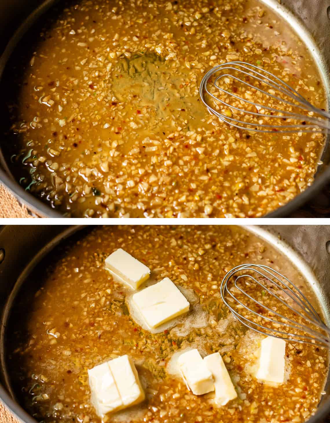 garlic in lemon sauce, adding butter to the sauce.