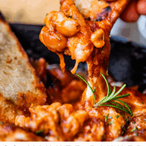 pinterest image of beans on toast with text "20 minute dinner cheesy beans".