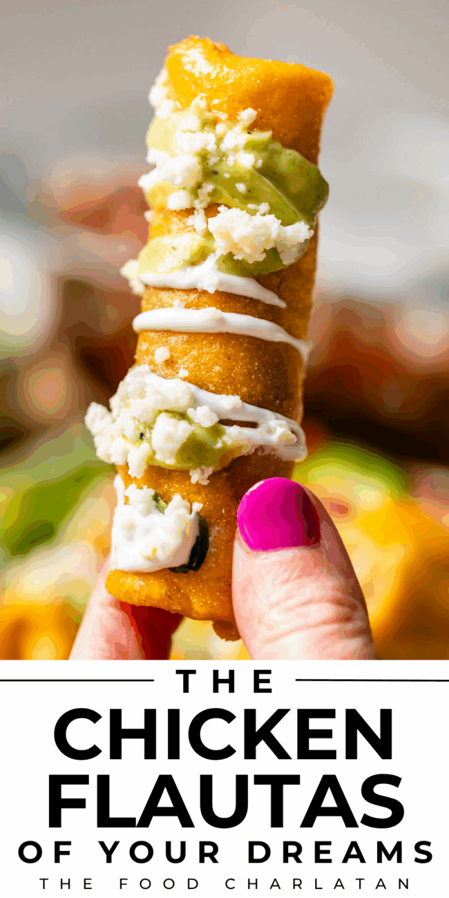 pin image of flautas with text "the chicken flautas of your dreams".