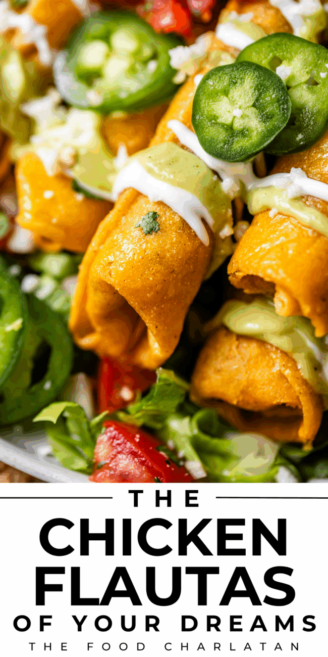 pin image of flautas with text "the chicken flautas of your dreams".