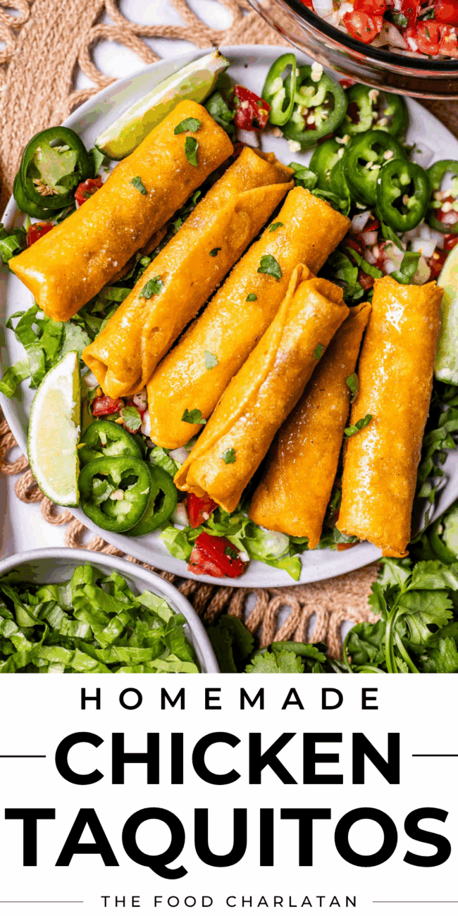 pin image of flautas with text "homemade chicken flautas".