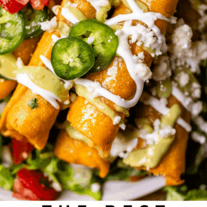 pin image of flautas with text "the best chicken flautas of are homemade".