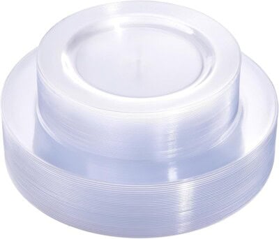 clear plastic plates in two sizes.