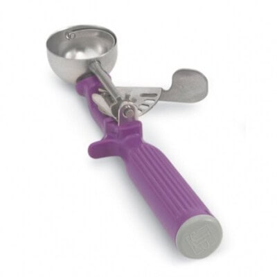 A metal ice cream scoop.