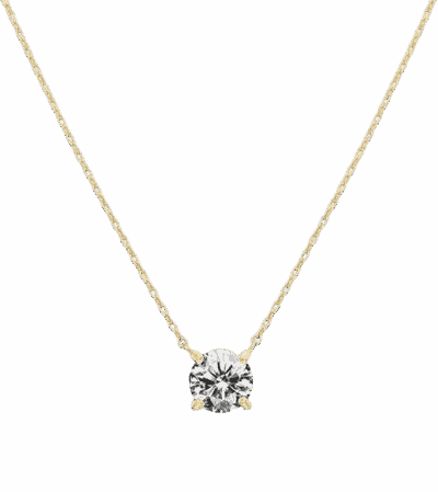 A delicate gold chain necklace featuring a single round-cut diamond solitaire pendant set in a simple prong setting, displayed against a plain white background.